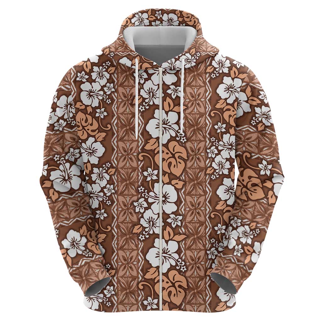 Hawaii Vintage Brown Hibiscus Tapa Pattern Hoodie
