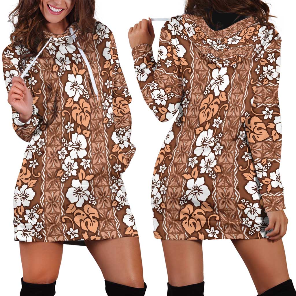 Hawaii Vintage Brown Hibiscus Tapa Pattern Hoodie Dress LT05 - Polynesian Pride