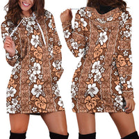 Hawaii Vintage Brown Hibiscus Tapa Pattern Hoodie Dress LT05 - Polynesian Pride