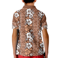Hawaii Vintage Brown Hibiscus Tapa Pattern Kid Polo Shirt