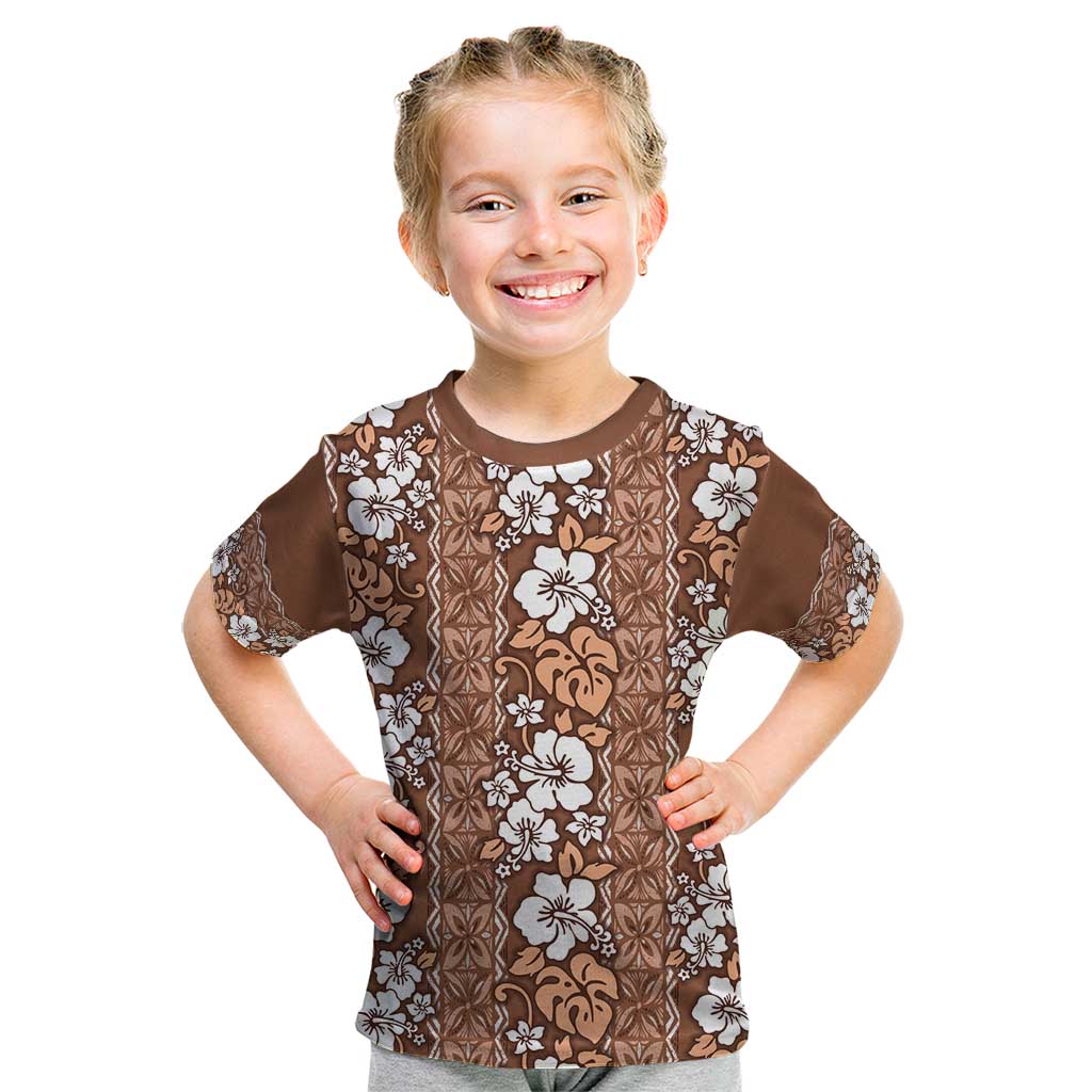 Hawaii Vintage Brown Hibiscus Tapa Pattern Kid T Shirt