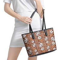 Hawaii Vintage Brown Hibiscus Tapa Pattern Leather Tote Bag LT05 - Polynesian Pride