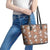 Hawaii Vintage Brown Hibiscus Tapa Pattern Leather Tote Bag