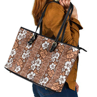 Hawaii Vintage Brown Hibiscus Tapa Pattern Leather Tote Bag LT05 - Polynesian Pride