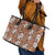 Hawaii Vintage Brown Hibiscus Tapa Pattern Leather Tote Bag