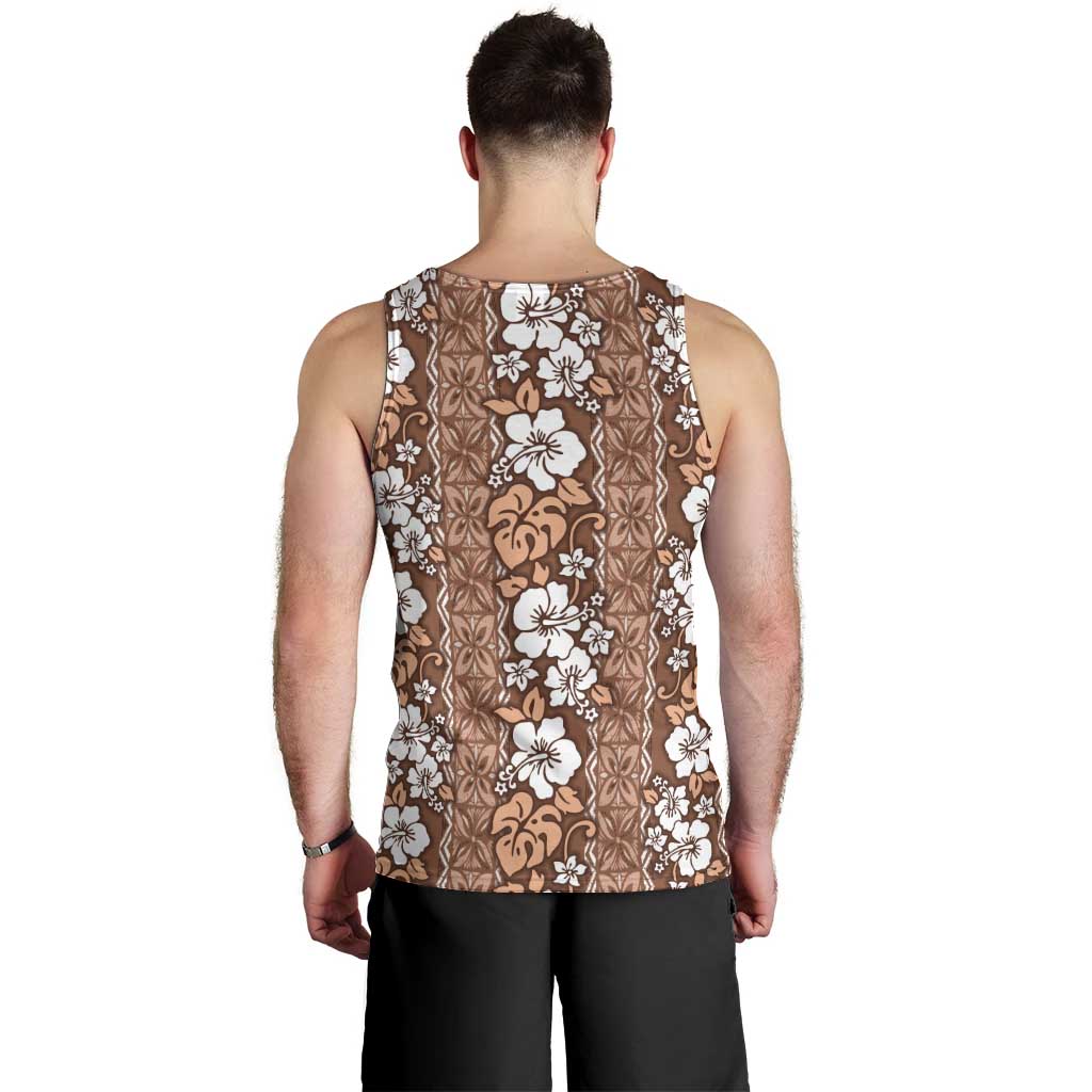 Hawaii Vintage Brown Hibiscus Tapa Pattern Men Tank Top LT05 - Polynesian Pride