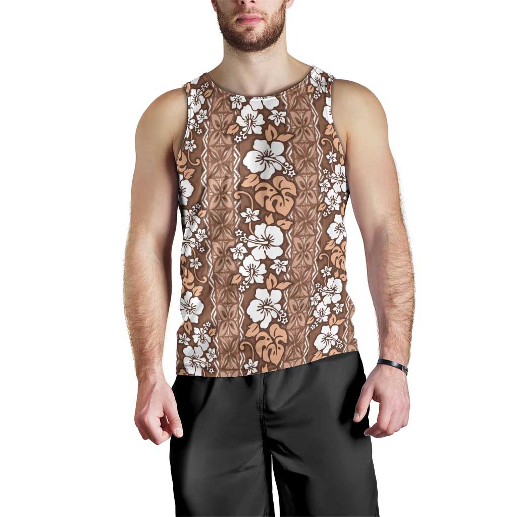 Hawaii Vintage Brown Hibiscus Tapa Pattern Men Tank Top LT05 - Polynesian Pride