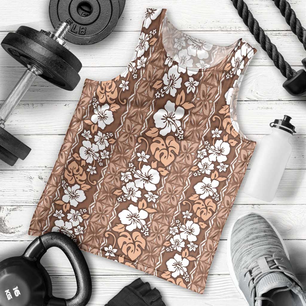 Hawaii Vintage Brown Hibiscus Tapa Pattern Men Tank Top LT05 - Polynesian Pride