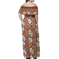 Hawaii Vintage Brown Hibiscus Tapa Pattern Off Shoulder Maxi Dress LT05 - Polynesian Pride