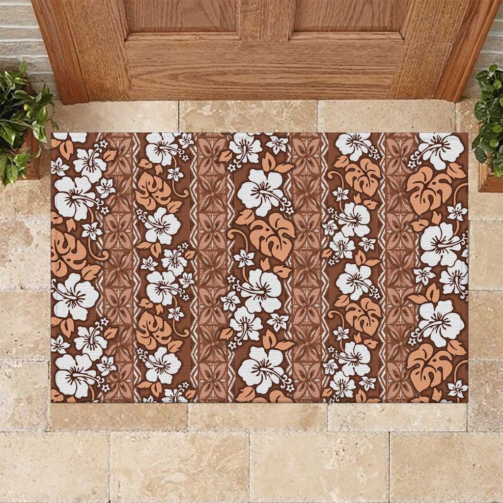 Hawaii Vintage Brown Hibiscus Tapa Pattern Rubber Doormat LT05 Brown - Polynesian Pride
