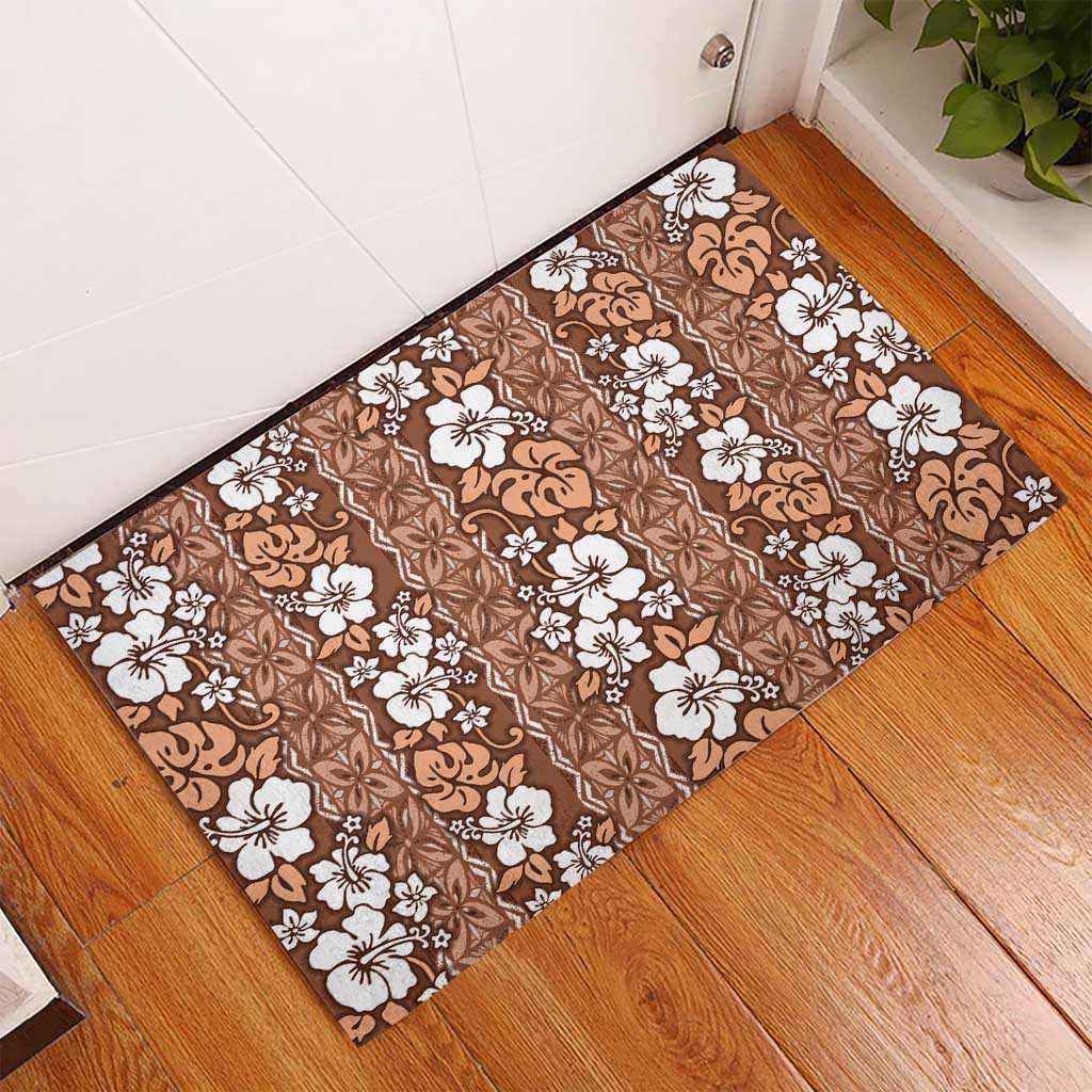 Hawaii Vintage Brown Hibiscus Tapa Pattern Rubber Doormat LT05 - Polynesian Pride