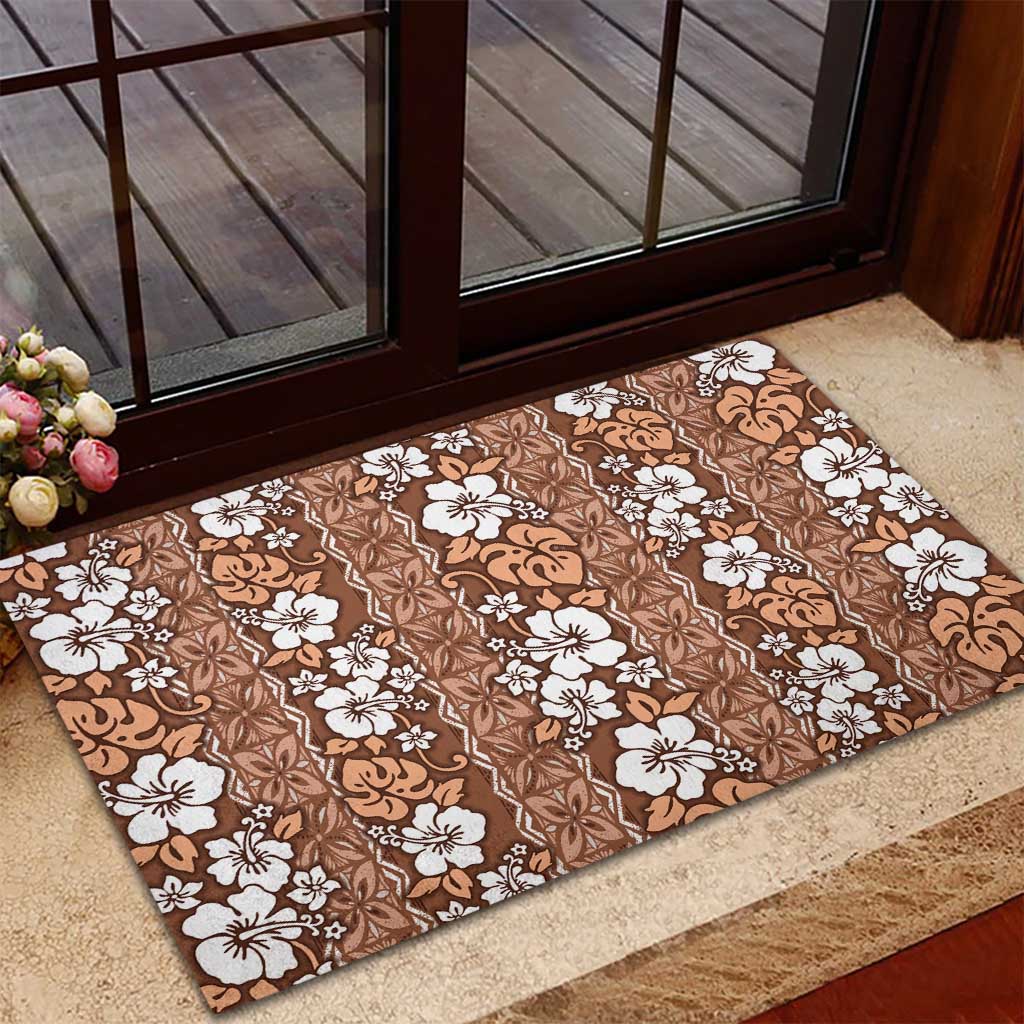 Hawaii Vintage Brown Hibiscus Tapa Pattern Rubber Doormat LT05 - Polynesian Pride