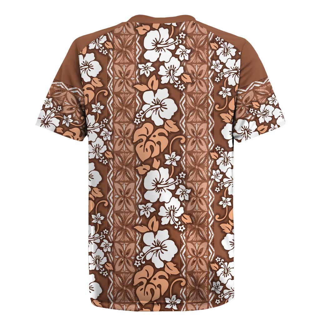 Hawaii Vintage Brown Hibiscus Tapa Pattern Rugby Jersey LT05 - Polynesian Pride