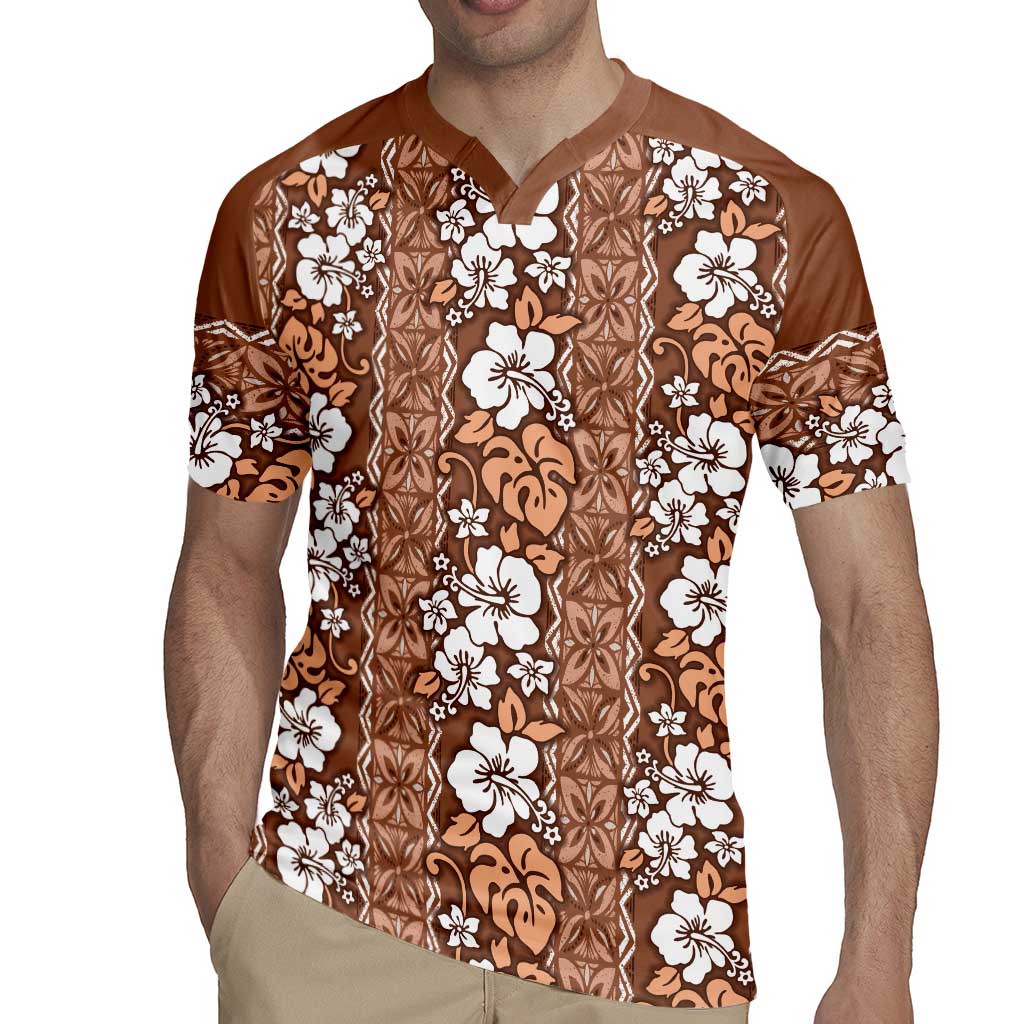 Hawaii Vintage Brown Hibiscus Tapa Pattern Rugby Jersey LT05 - Polynesian Pride