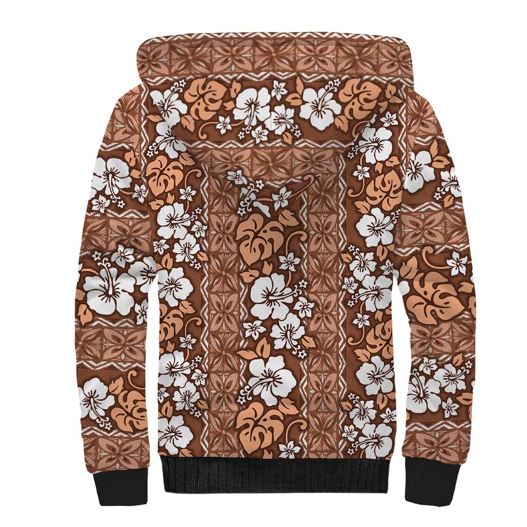 Hawaii Vintage Brown Hibiscus Tapa Pattern Sherpa Hoodie LT05 - Polynesian Pride