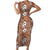 Hawaii Vintage Brown Hibiscus Tapa Pattern Short Sleeve Bodycon Dress