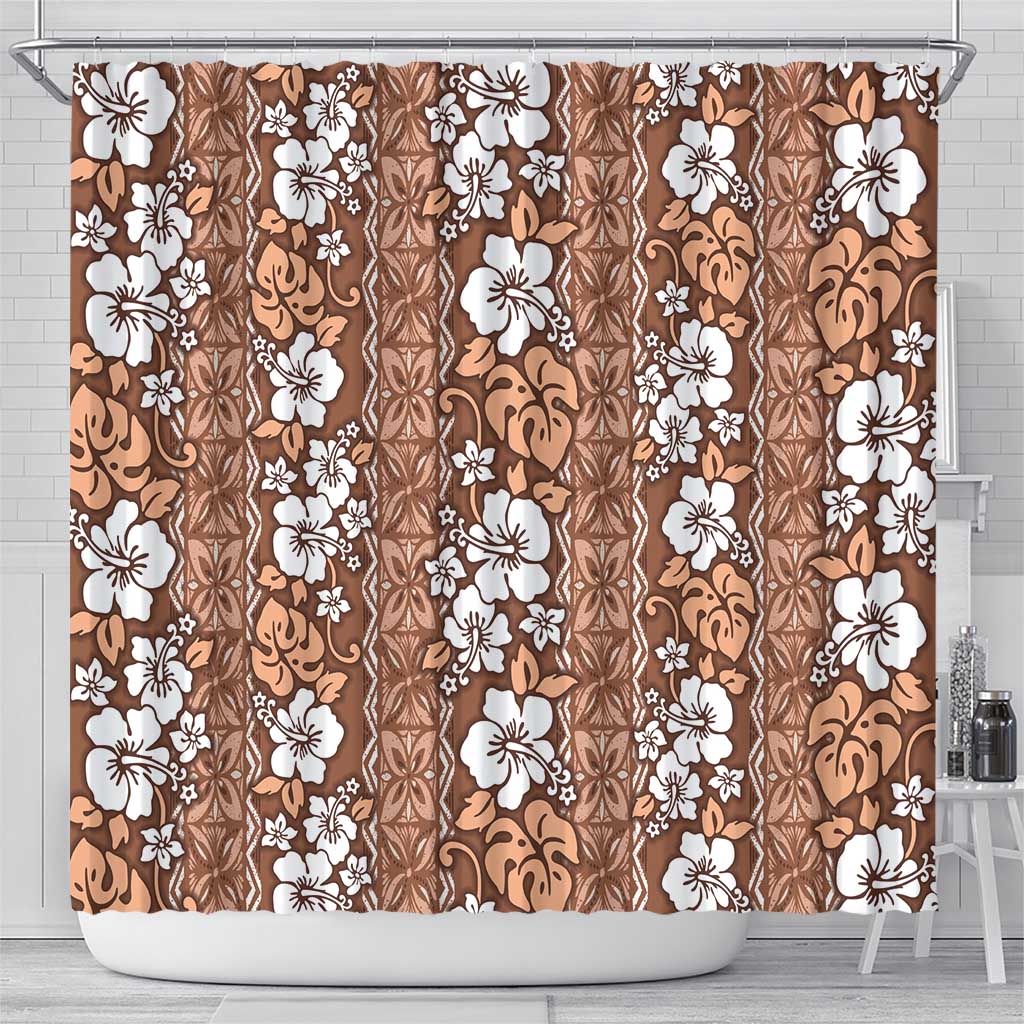 Hawaii Vintage Brown Hibiscus Tapa Pattern Shower Curtain