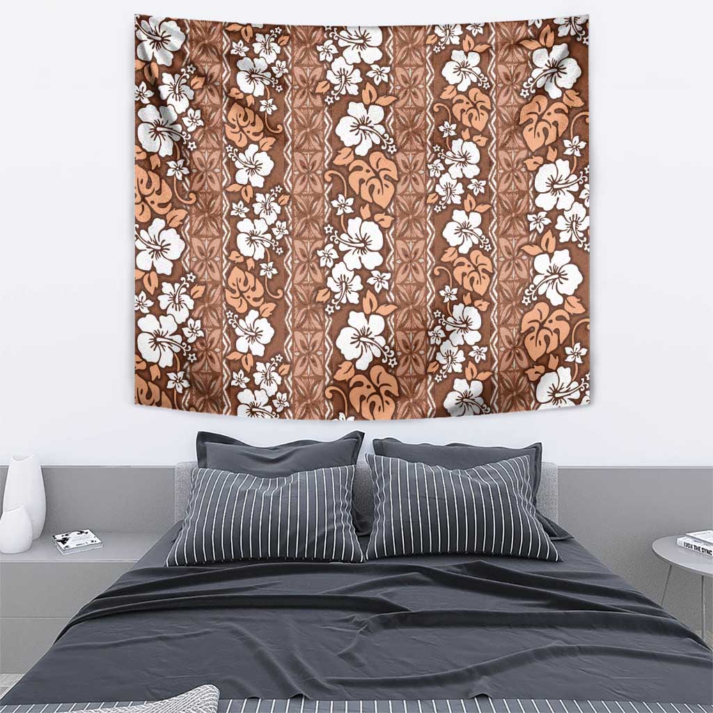 Hawaii Vintage Brown Hibiscus Tapa Pattern Tapestry