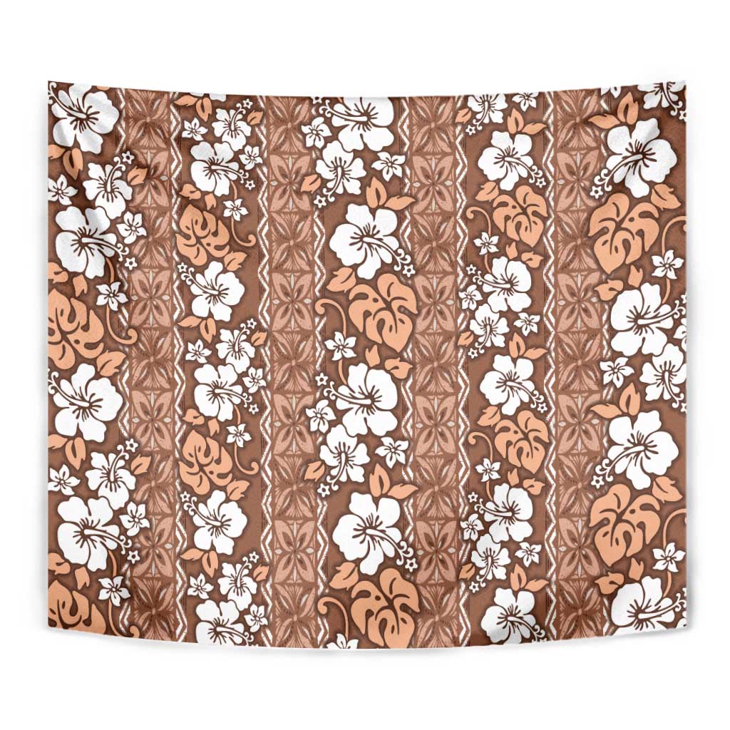 Hawaii Vintage Brown Hibiscus Tapa Pattern Tapestry