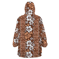 Hawaii Vintage Brown Hibiscus Tapa Pattern Wearable Blanket Hoodie LT05 - Polynesian Pride