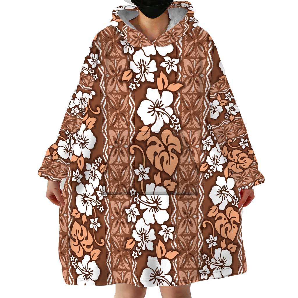 Hawaii Vintage Brown Hibiscus Tapa Pattern Wearable Blanket Hoodie LT05 - Polynesian Pride
