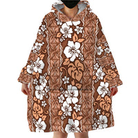 Hawaii Vintage Brown Hibiscus Tapa Pattern Wearable Blanket Hoodie LT05 - Polynesian Pride