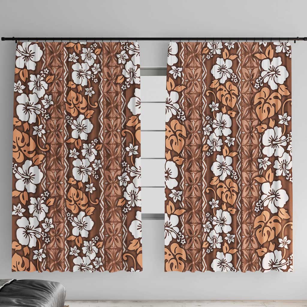 Hawaii Vintage Brown Hibiscus Tapa Pattern Window Curtain LT05 With Hooks Brown - Polynesian Pride
