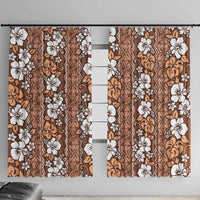 Hawaii Vintage Brown Hibiscus Tapa Pattern Window Curtain LT05 With Hooks Brown - Polynesian Pride