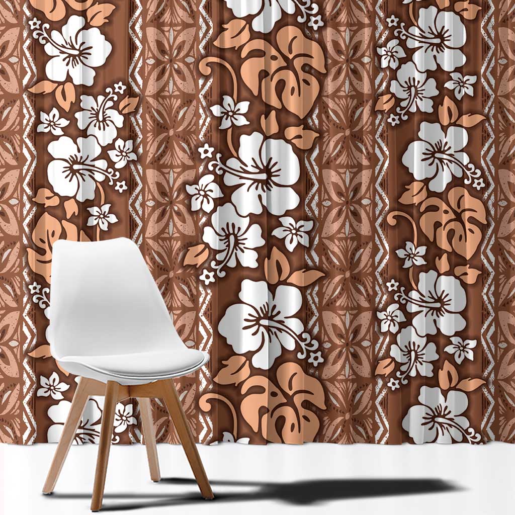 Hawaii Vintage Brown Hibiscus Tapa Pattern Window Curtain LT05 - Polynesian Pride