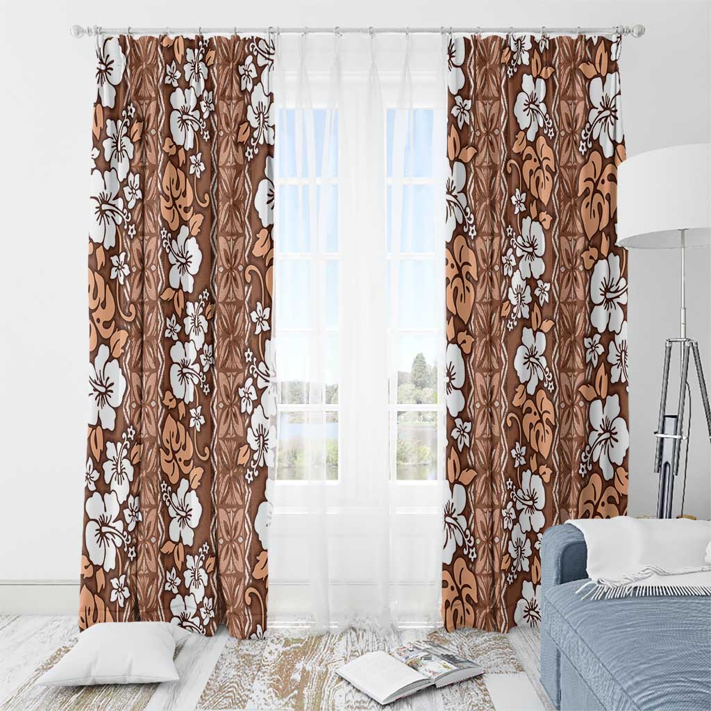 Hawaii Vintage Brown Hibiscus Tapa Pattern Window Curtain LT05 - Polynesian Pride