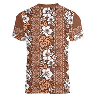 Hawaii Vintage Brown Hibiscus Tapa Pattern Women V-Neck T-Shirt LT05 - Polynesian Pride