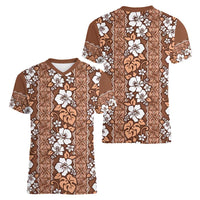 Hawaii Vintage Brown Hibiscus Tapa Pattern Women V-Neck T-Shirt LT05 - Polynesian Pride