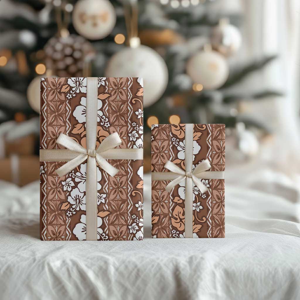 Hawaii Vintage Brown Hibiscus Tapa Pattern Wrapping Paper - Polynesian Pride