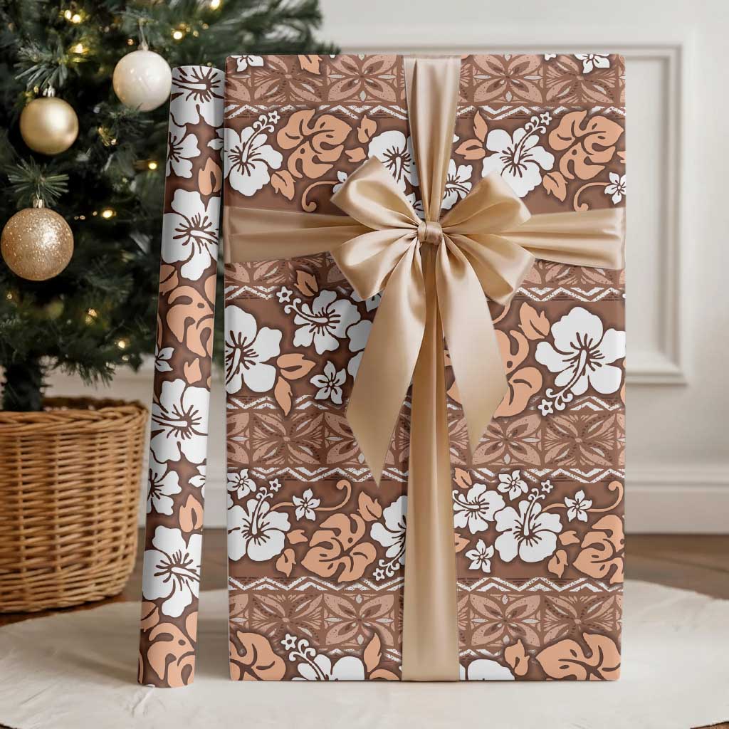 Hawaii Vintage Brown Hibiscus Tapa Pattern Wrapping Paper - Polynesian Pride