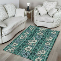 Hawaii Vintage Green Hibiscus Tapa Pattern Area Rug