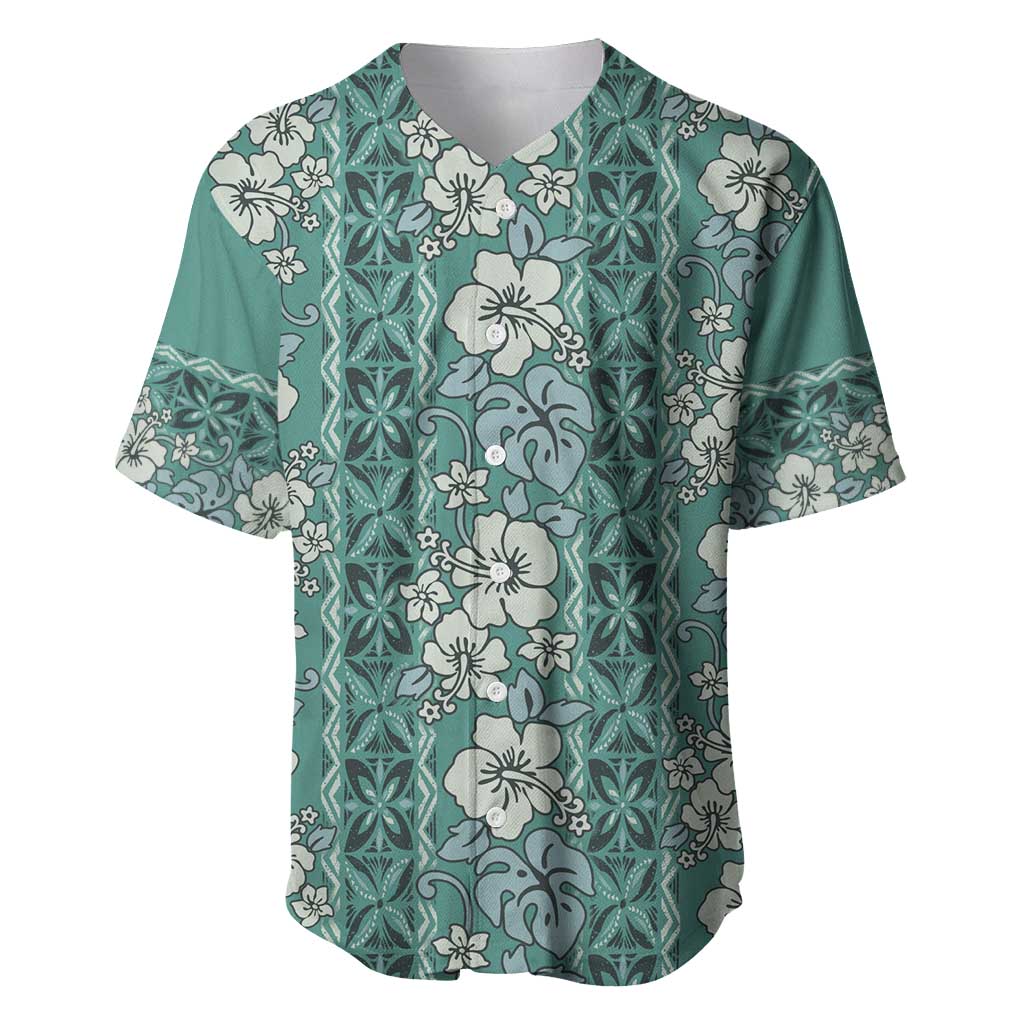 Hawaii Vintage Green Hibiscus Tapa Pattern Baseball Jersey