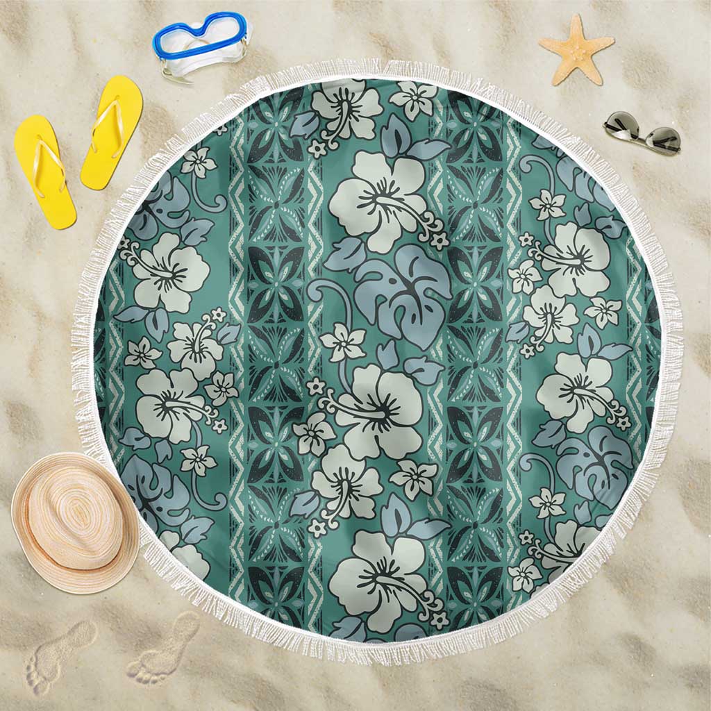Hawaii Vintage Green Hibiscus Tapa Pattern Beach Blanket LT05 One Size 150cm Green - Polynesian Pride