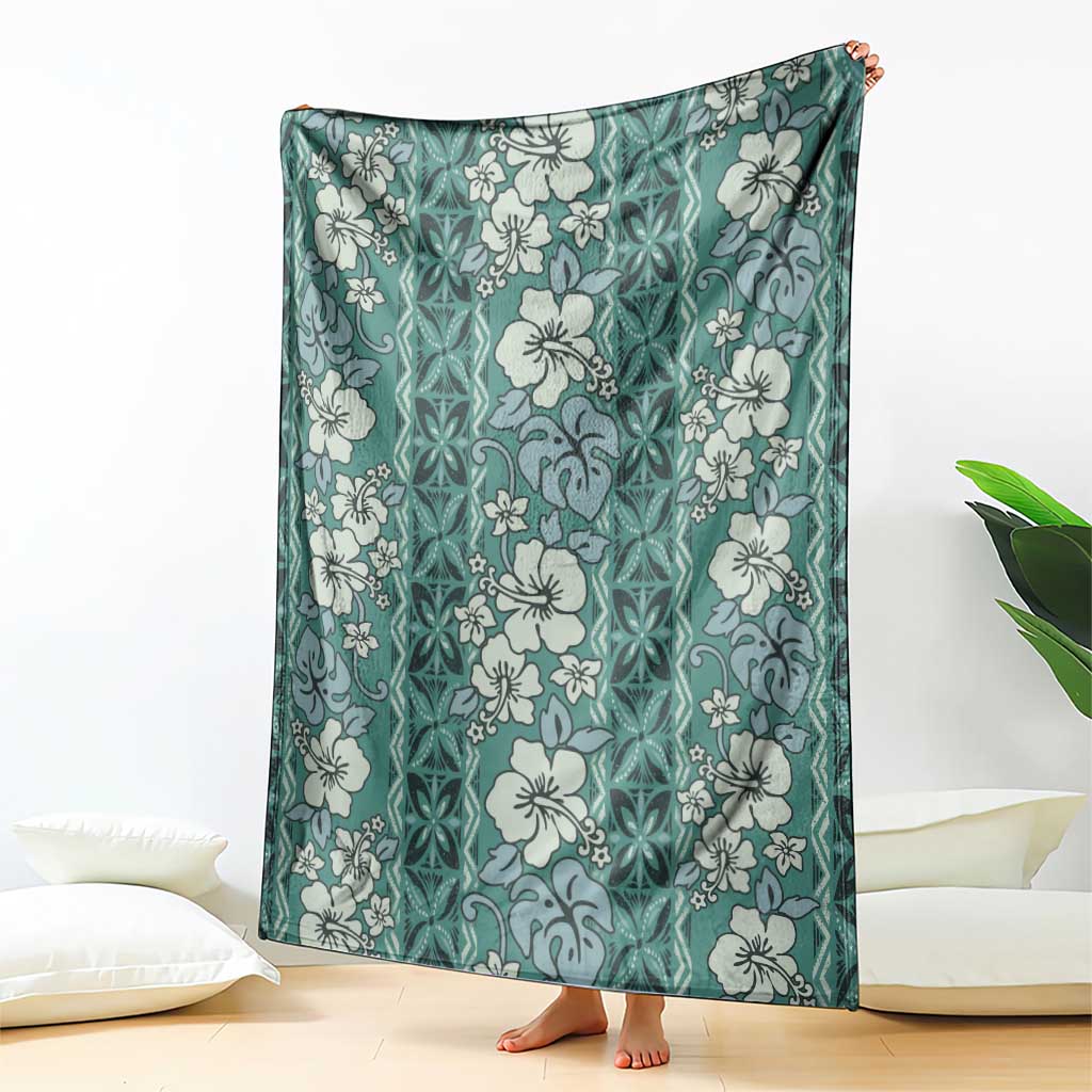 Hawaii Vintage Green Hibiscus Tapa Pattern Blanket LT05 - Polynesian Pride