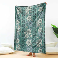 Hawaii Vintage Green Hibiscus Tapa Pattern Blanket LT05 - Polynesian Pride