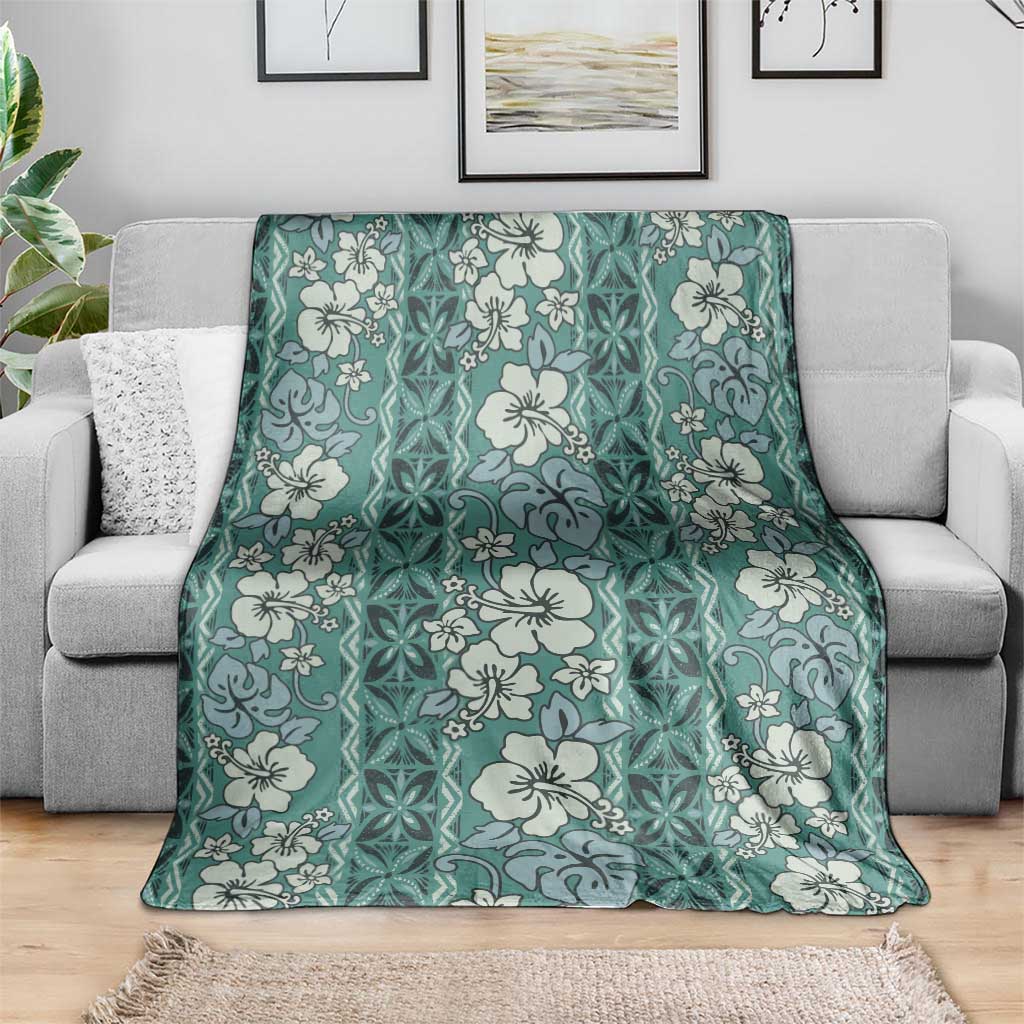 Hawaii Vintage Green Hibiscus Tapa Pattern Blanket LT05 - Polynesian Pride