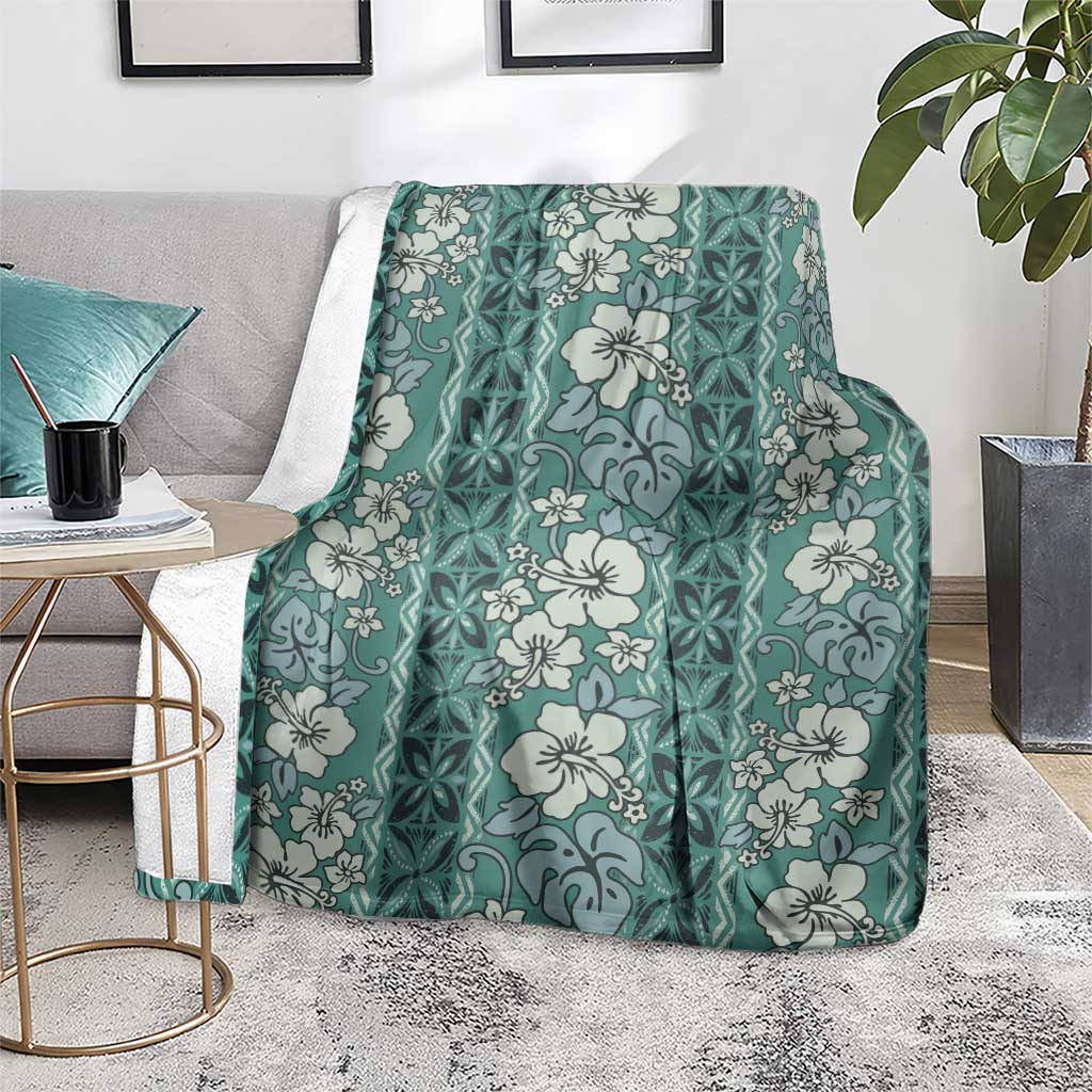 Hawaii Vintage Green Hibiscus Tapa Pattern Blanket LT05 - Polynesian Pride