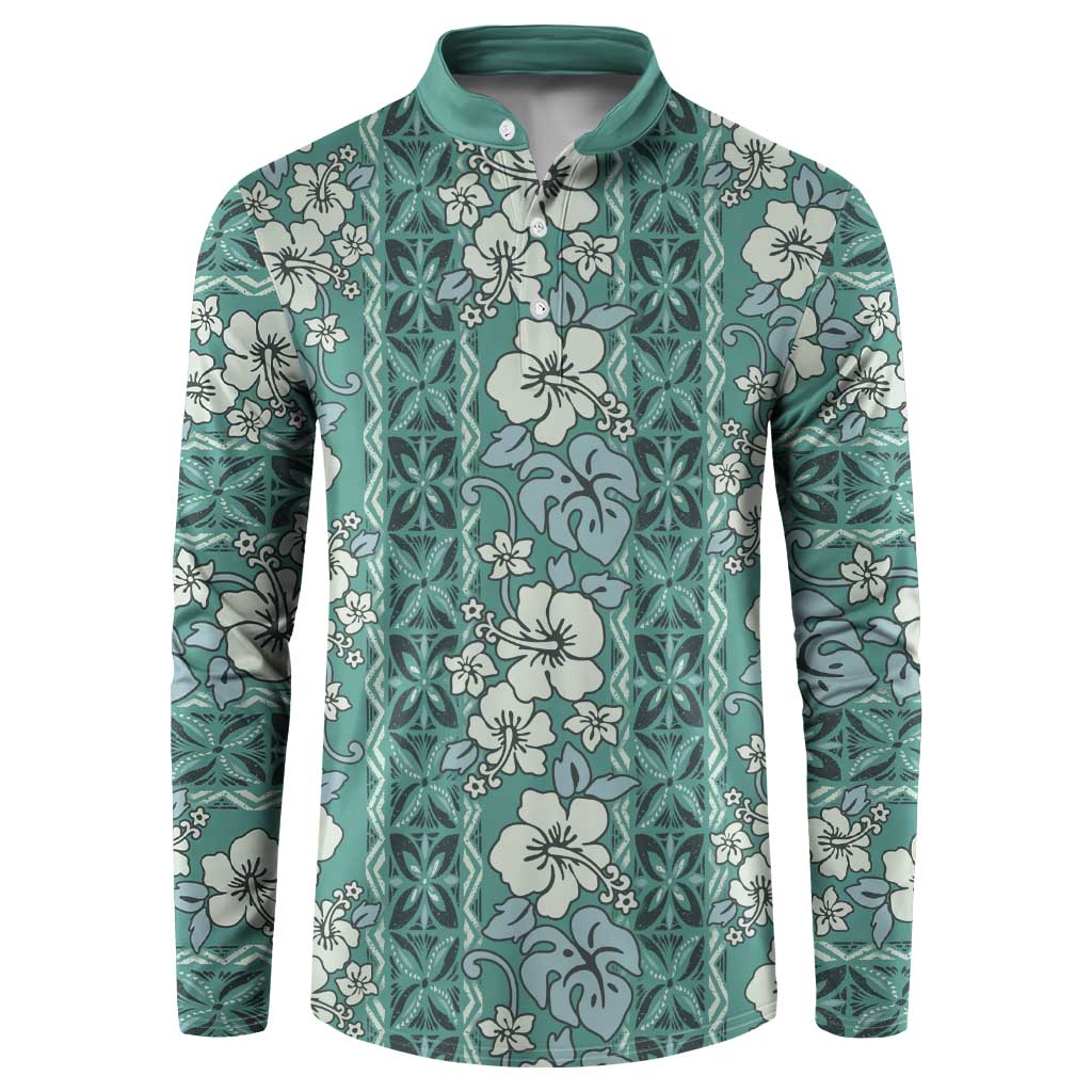 Hawaii Vintage Green Hibiscus Tapa Pattern Button Sweatshirt LT05 Green - Polynesian Pride