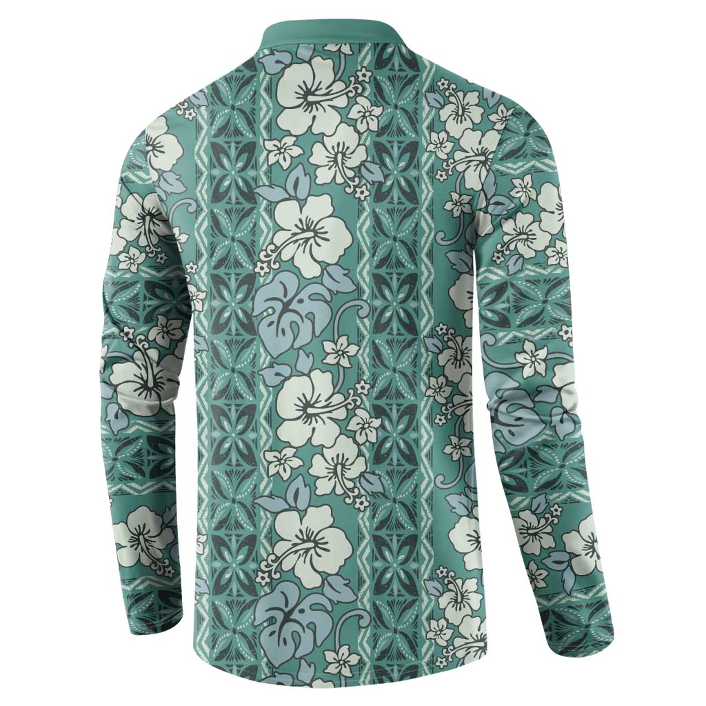 Hawaii Vintage Green Hibiscus Tapa Pattern Button Sweatshirt LT05 - Polynesian Pride