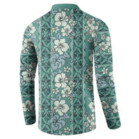 Hawaii Vintage Green Hibiscus Tapa Pattern Button Sweatshirt LT05 - Polynesian Pride