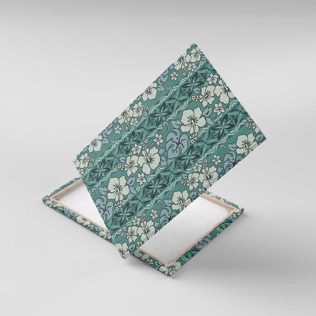 Hawaii Vintage Green Hibiscus Tapa Pattern Canvas Wall Art LT05 With Frame Green - Polynesian Pride