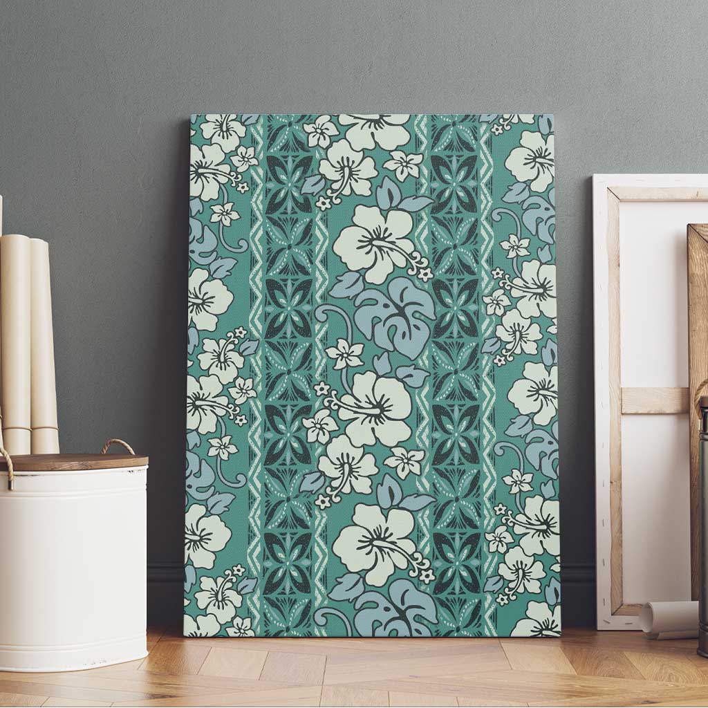 Hawaii Vintage Green Hibiscus Tapa Pattern Canvas Wall Art LT05 - Polynesian Pride