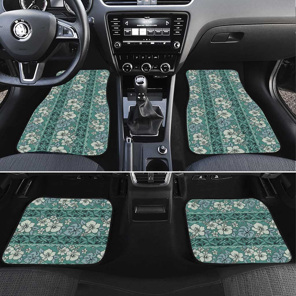 Hawaii Vintage Green Hibiscus Tapa Pattern Car Mats