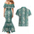 Hawaii Vintage Green Hibiscus Tapa Pattern Couples Matching Mermaid Dress and Hawaiian Shirt