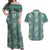 Hawaii Vintage Green Hibiscus Tapa Pattern Couples Matching Off Shoulder Maxi Dress and Hawaiian Shirt