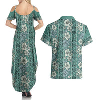 Hawaii Vintage Green Hibiscus Tapa Pattern Couples Matching Summer Maxi Dress and Hawaiian Shirt LT05 - Polynesian Pride